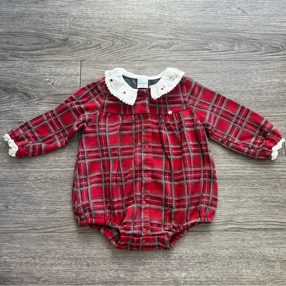 Absorba Red Plaid Baby Romper with White Collar